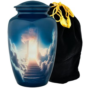 Yellow Hummingbird Floral Memorial Urn with Artistic Nature Design and <b>Velvet</b> <b>Bag</b> for Ashes Storage - Product Image 5