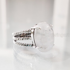 Anillo para mujer Piedra lunar arcoíris natural Piedra preciosa Piedra natal de Junio 3 Banda trenzada Joyería de declaración vintage Anillo de plata esterlina 925 - Product Image 5