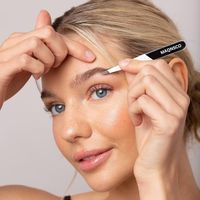 Juego de Pinzas Profesionales de Acero Inoxidable con Punta Curva Inclinada y Tacto Suave para Belleza y Depilación de Cejas, Color Azul Marino