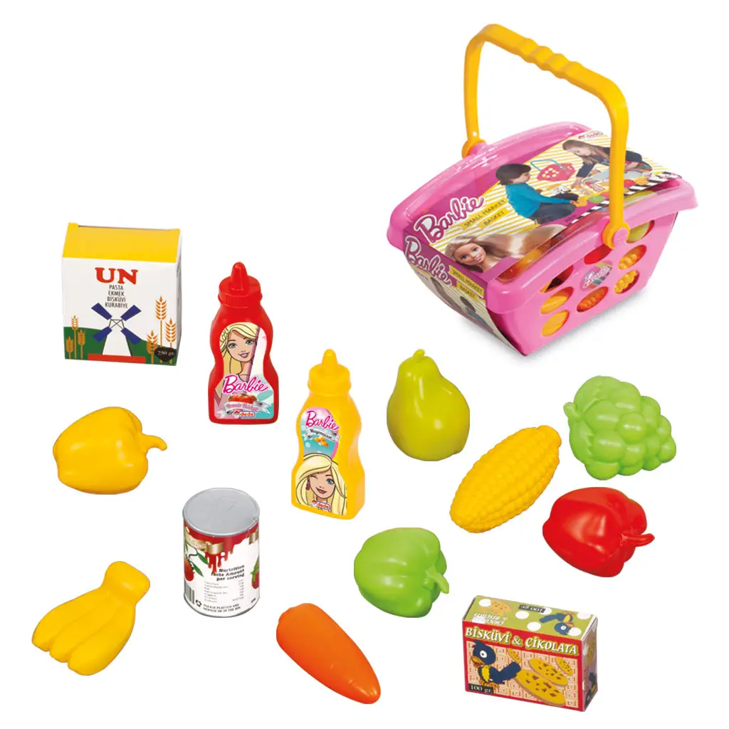 Barbie Small Market Basket Cart Toys 13 Piece Alta Qualidade Plastic Play Set para Crianças Brinquedo Crianças Piquenique Cozinha Brinquedos Atacado