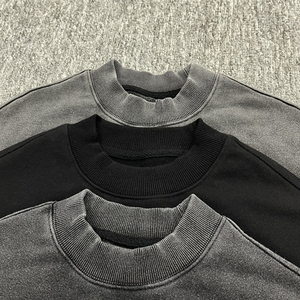 Sweat-shirt de qualité supérieure unisexe 500 Gsm Acid Wash Fleece Heavyweight Custom Logo 3d Embossed 100% Cotton Mens Sweatshirts - Product Image 1