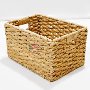 Artex Dong ชุดตะกร้าใส่ของงานฝีมือผักตบชวา5ชิ้น, ตะกร้าใส่ของงานฝีมือที่ทำจากผักตบชวาเป็นมิตรกับสิ่งแวดล้อมพร้อมที่จับเครื่องประดับของเวียดนาม - Product Image 4