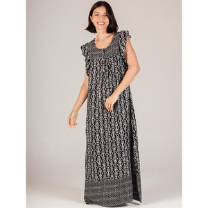 Camisón Largo Evolve de Seda 100% con Spandex, Sin Mangas, Estampado Floral, Lujoso y Cómodo para el Hogar, Transpirable, de Temporada - Negro - Product Image 1