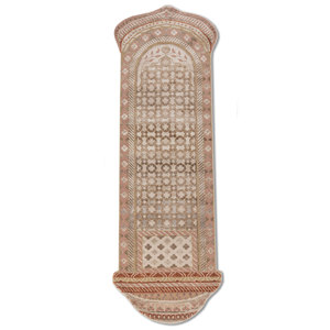 Tapis Khidki LRB-13021 en laine et soie de bambou noué à la main, couleur ivoire, épaisseur 10 mm, motif géométrique abstrait, pour couloir, salle de prière, forme rectangulaire - Product Image 1