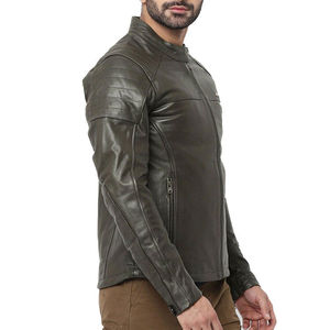 Veste d'hiver de haute qualité en cuir de poisson à col montant pour hommes avec logo personnalisé en position avant, vente en gros - Product Image 3