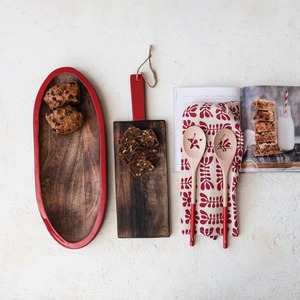 Plateau et plat décoratif ovale en bois de mangue rouge/noyer - Product Image 5
