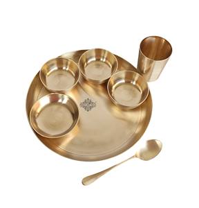 IndianArtVilla Pure Brass Matt Finished Design 7 Pieces Dinner <b>Set</b>, Serveware for Home Hotel & <b>Restaurant</b> Use-10.11" Inches - Product Image 1