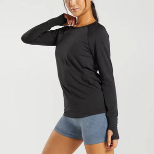 T-shirts à manches longues pour femmes, vêtements de sport personnalisés, de haute qualité, respirants, col sport, séchage rapide, imprimés - Product Image 3