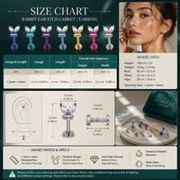 Boucle d'oreille clou papillon en titane ASTM F136 hypoallergénique à dos plat et filetage interne pour piercing, vente en gros de bijoux