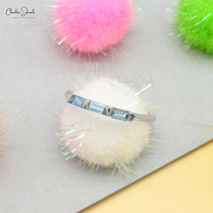 Joyería de lujo para mujer, oro blanco sólido de 14K, 4X2MM, anillo de Aguamarina Natural con corte de tres Baguette, suministro al por mayor - Product Image 5