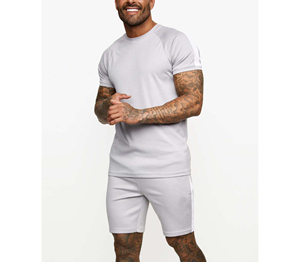 Offre Spéciale 2025 décontracté 100% Polyester coupe ajustée T-Shirt ensemble short gris clair imprimé col rond court et t-shirt pour hommes - Product Image 4