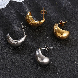 Low MOQ 10pcs Stud Stainless Steel Stud <b>Gold</b> <b>Chunky</b> Teardrop Earrings for Women 18k <b>Gold</b> Plated - Product Image 2