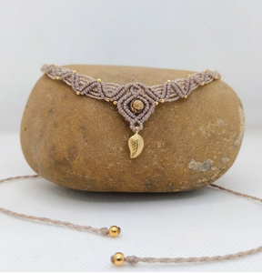 Necklace Micro Macrame Beige Pearl Jasper Necklaces <b>Chain</b> Anniversary Gifts for Mom Lover - Product Image 1