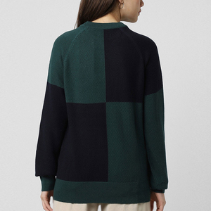 Pull tendance à blocs de couleurs et à carreaux, coupe ample, patchwork, tricot gaufré, pull décontracté à col rond, pulls tendance - Product Image 2