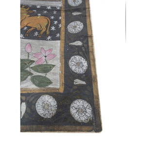 Art mural et tapisserie en tissu de coton gris et noir Pichwai Art, motif paysager pour la décoration intérieure - Product Image 4