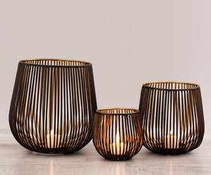 Ensemble de bougeoirs en fil métallique moderne Finition noire et or (lot de 3) Bougeoir décoratif de fête au design attrayant pour la maison - Product Image 1