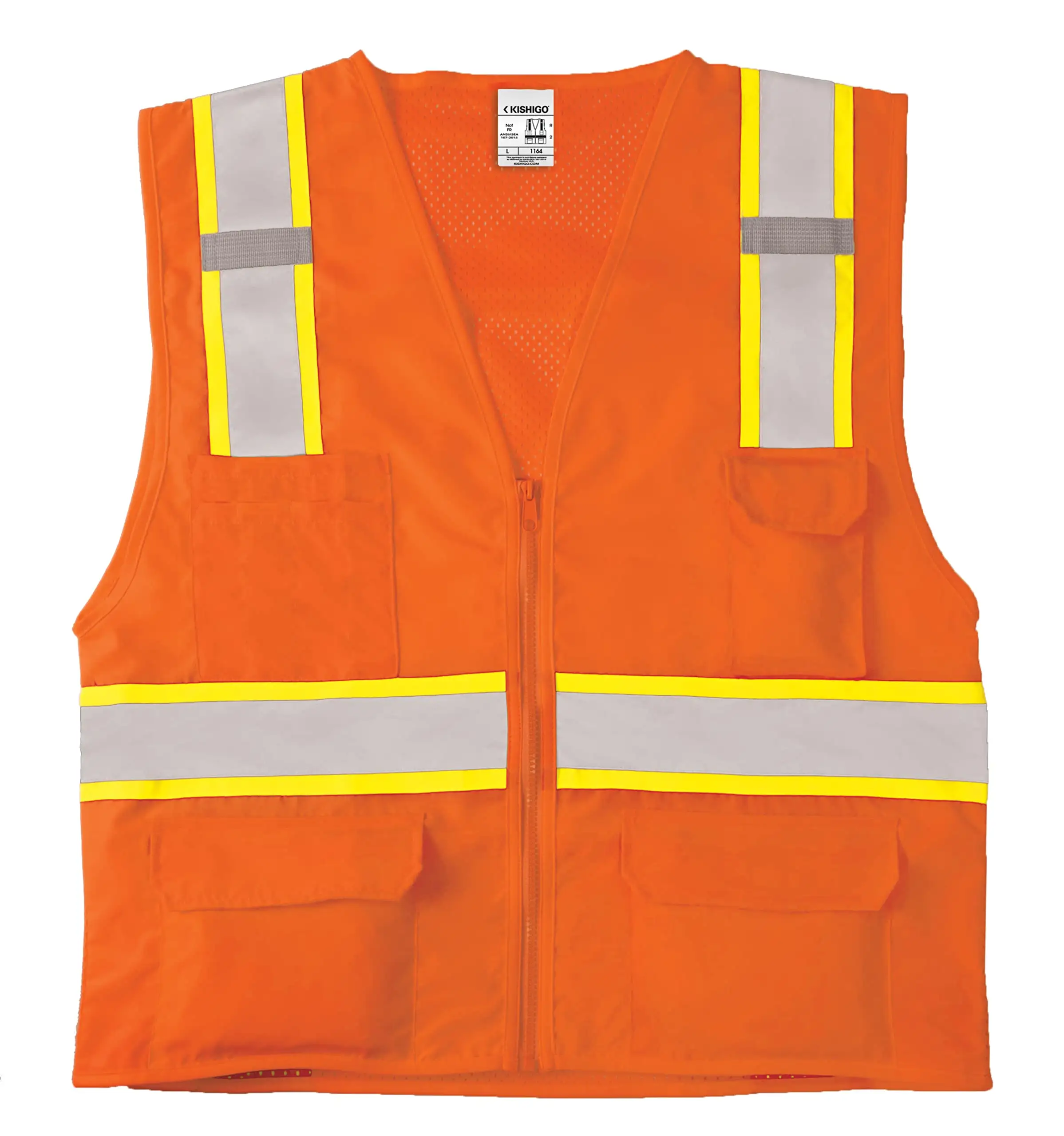 Private Label Good Quality Safety Vest High Visibility Lightweight Performance Fabric, Underarm Venting, Orange, 3X-Large