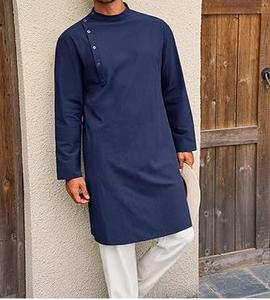 Kuchi Tribal Afghan Kurta y Pijama de algodón transpirable hecho al por mayor Dubai moda azul Afghan Kurta 2 uds traje estilo Punjabi - Product Image 2