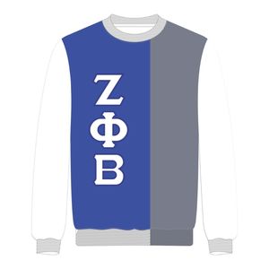 Pull en tricot bleu à trois tons Zeta Phi Beta, broderie en chenille de la sororité grecque, devant décontracté, col rond, vêtements d'hiver tendance - Product Image 2