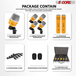 ชุดไมโครโฟนกลอง 5Core 7 ชิ้น สำหรับกลองคิก กลองทอม กลองสแนร์ ไมโครโฟนไดนามิกสำหรับเครื่องดนตรี - Product Image 4