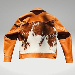 Chaquetas de cuero de pelo de vaca con bordado Premium Men Cuero genuino para hombres Chaqueta de invierno - Product Image 2