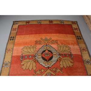 Tapis en laine turque vintage classique 5 'X 12.8' Orange Beige Patchwork Design grand rectangle en latex pour le couloir des adolescents - Product Image 5