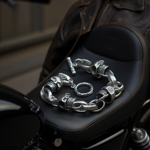 Pulsera de Acero Inoxidable Estilo Motero para Hombre con Calavera Plateada, Brazaletes de Moda SL10 (Vendedor de EE. UU.) - Product Image 3