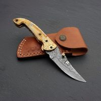 Couteau pliant personnalisé en acier Damas, couteau de survie multi-outils pour le camping avec manche en bois