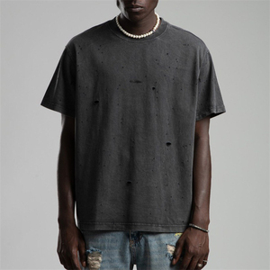 Camiseta estampada en blanco desgastada con lavado ácido de 100% algodón holgada de peso pesado de gran tamaño para hombre de buena calidad al por mayor - Product Image 5