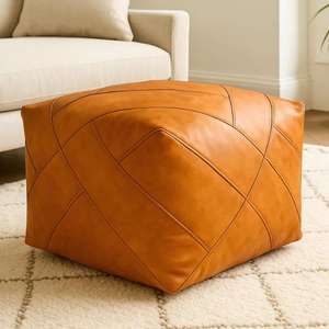 Moroccan Leather Pouf Handmade Ottoman Footstool Traditional Handcrafted <b>Pouffe</b> Home Decor Boho Ottoman <b>Seat</b> Living Roo - Product Image 1