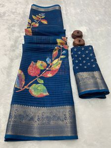 Glow & Shine haute qualité doux Tussar soie Dola tissu multicolore numérique imprimé Latkan travail confortable indien pakistanais Saree - Product Image 5