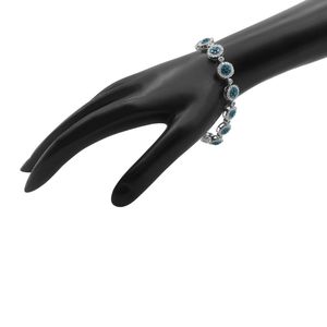 5.52 Ct Natural Round Blue and White Diamond 925 Sterling Silver Cluster Tennis <b>Bracelet</b> for Womens 6.5 Inches - Product Image 4