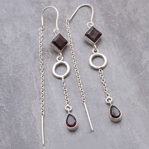 Real Dual <b>Garnet</b> Stones Long Drop Dangle 925 Sterling Silver Romantic Women <b>Earrings</b> Jewellery Jewelry Distributor - Product Image 4