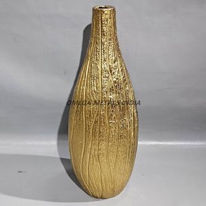 Stylish Gold Metal <b>Vase</b> with Textured Vertical Lines and Sleek <b>Tall</b> Shape Ideal for Modern Home and Luxury Interior Decorations - Product Image 3
