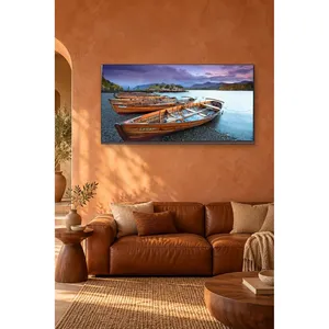 Impresión en Lienzo de Barcos de Madera Fida en la Orilla del Lago al Atardecer Púrpura - Product Image 4