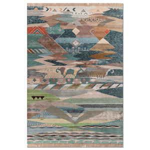 Tapis en laine et soie de bambou noué à la main Freedom Manchaha, motif géométrique, tapis de salon - LES-8373 - Product Image 1