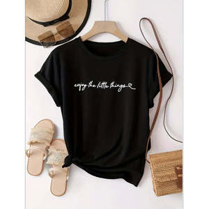 Blusa Básica de Viscosa de Manga Corta para Mujer con Estampado Frontal, 37804 - Negro - Product Image 5