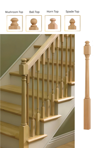 Poteau de départ en chêne rouge 4040 de qualité en gros avec dessus en forme de champignon Meubles au design traditionnel pour tout escalier - Product Image 5