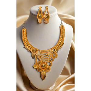 100% calidad de exportación collar pendientes conjunto con 22K chapado en oro estilo único mujeres usan collar pendientes conjunto joyería - Product Image 1