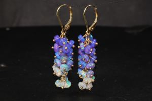 Pendientes colgantes finos de Plata de Ley 925 hechos a mano, joyería de piedra natal de racimo con cuentas de ópalo de lavanda Natural para mujer, boda - Product Image 3