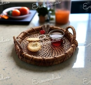 Bandeja de almacenamiento de ratán tejida a mano con diseño Art Deco de lujo, cesta de mimbre con mango de madera para pan, comida, pastel de frutas, cena, bandeja para servir - Product Image 6