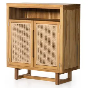 Teak Wood & Woven Cane Outdoor Cabinet 36"