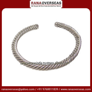 Brazalete de plata y cobre trenzado clásico simple liso abierto brazalete pulsera nueva llegada brazalete ajustable - Product Image 5