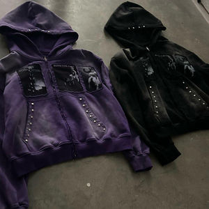 Sudaderas con capucha ecológicas de gran tamaño para hombre desgastadas con lavado ácido vintage de Algodón 100% con logotipo personalizado bordado con cremallera OEM 400 500gsm francés - Product Image 4