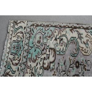 Alfombra vintage de 4,2x9 pies, alfombra de lana turca gris azul con motivos de plantas y árboles - Product Image 4