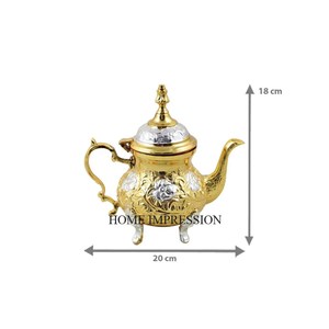 หม้อน้ำชาและกาต้มน้ำทองเหลืองเคลือบเงาแบบคู่สีทองและสีเงินดีไซน์เนอร์ - Product Image 1