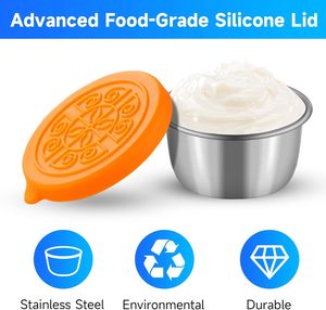 Koleksi hadiah 6-Pack 1.6 OZ wadah bumbu saus Salad baja tahan karat tutup silikon penjaga kesegaran terbuka - Product Image 3