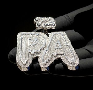 Colgante de cadena de tenis de plata con goteo helado de Hip Hop personalizado GIA certificado Moissanite diamante Instagram colgantes y dijes letra dorada - Product Image 2