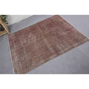 Tapis turc vintage moderne, grande zone marron de 3.9x5,2 pieds, peluche faite à la main, rectangle, patchwork, laine, latex pour adolescents - Product Image 2