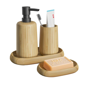 Juego de baño de madera ecológico, dispensador de champú, proveedor Doméstico directo, juego de accesorios de baño, madera de acacia, 3 piezas - Product Image 3